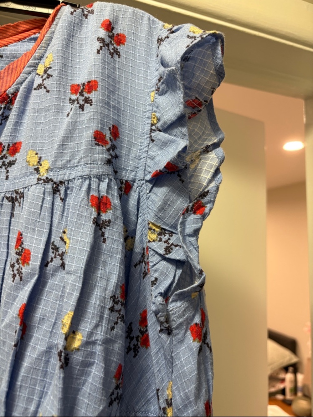 Free People Blue Floral Mini Dress with Red Accents - Picture 4 of 7